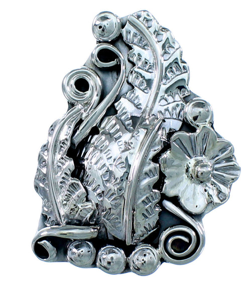 Navajo Indian Genuine Sterling Silver Leaf And Flower Ring Size 5-3/4 RX108794